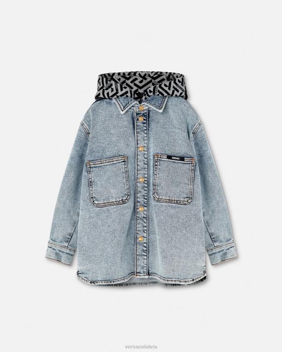 gaiši zils apģērbs Versace 806B2119 bērniem la greca džinsa jaka ar kapuci
