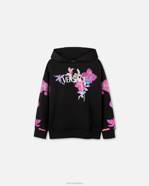 melns un apdrukāts apģērbs Versace 806B1972 bērniem orhideju baroko kapuci