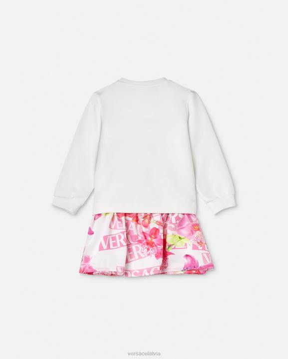rozā un apdruka apģērbs Versace 806B1870 bērniem logo orhideju mazuļu kleita