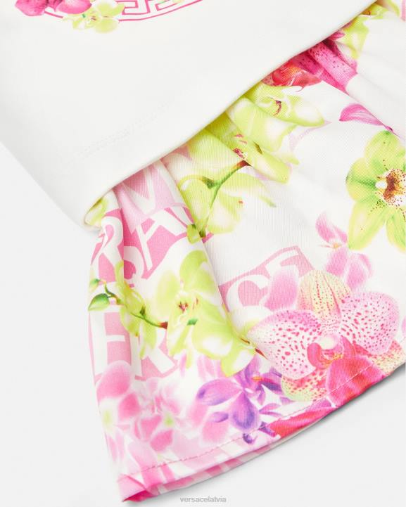 rozā un apdruka apģērbs Versace 806B1870 bērniem logo orhideju mazuļu kleita