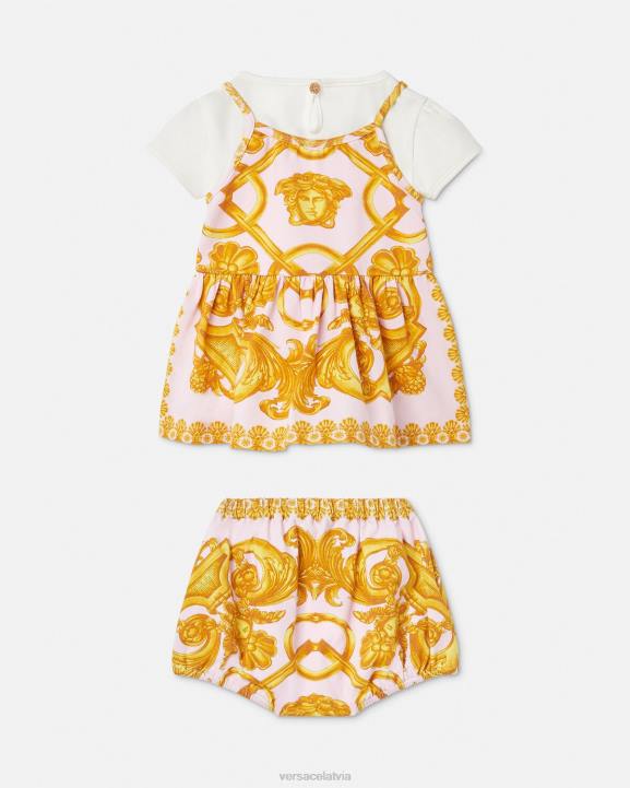 rozā un baltā krāsā apģērbs Versace 806B1828 bērniem barocco 660 mazuļu kleitu komplekts