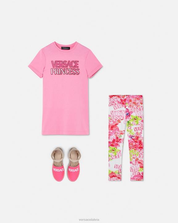 balts un apdrukāts apģērbs Versace 806B1974 bērniem orhideju legingi ar logotipu