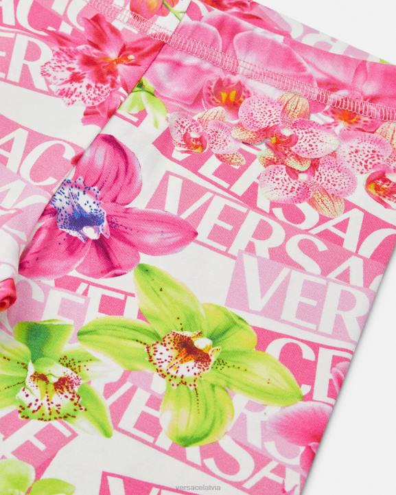 balts un apdrukāts apģērbs Versace 806B1974 bērniem orhideju legingi ar logotipu
