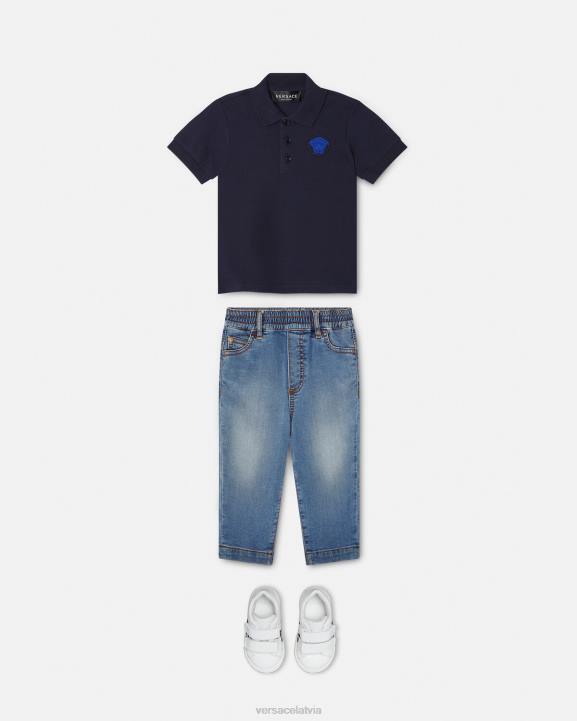 melns un zils apģērbs Versace 806B1891 bērniem Medusa izšūts bērnu polo krekls