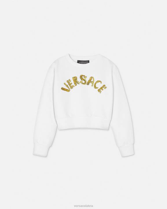 balts un zelts apģērbs Versace 806B1935 bērniem logo crop sporta krekls
