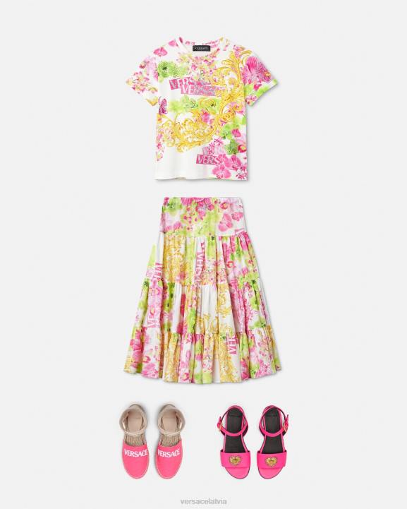 balts un apdrukāts apģērbs Versace 806B1971 bērniem orhidejas garie svārki ar logotipu