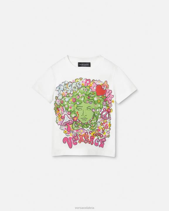 balts un apdrukāts apģērbs Versace 806B2002 bērniem "peace & love" medūzas t-krekls