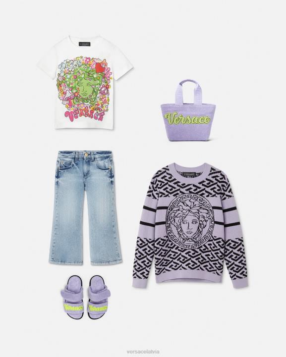 balts un apdrukāts apģērbs Versace 806B2002 bērniem \"peace & love\" medūzas t-krekls