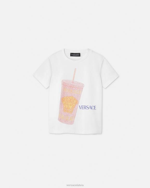 balts un apdrukāts apģērbs Versace 806B2018 bērniem ceļojumu krūzes t-krekls ar logotipu