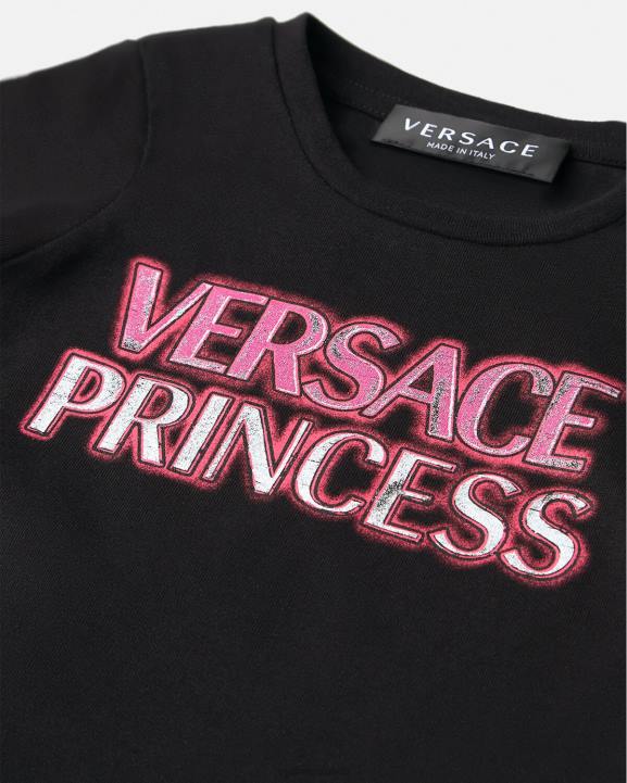 melns apģērbs Versace 806B1867 bērniem \"princeses\" logotipa bērnu t-krekls