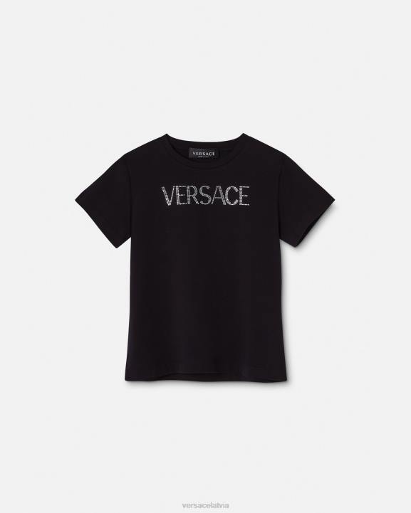 melns apģērbs Versace 806B2021 bērniem T-krekls ar kristāla logotipu