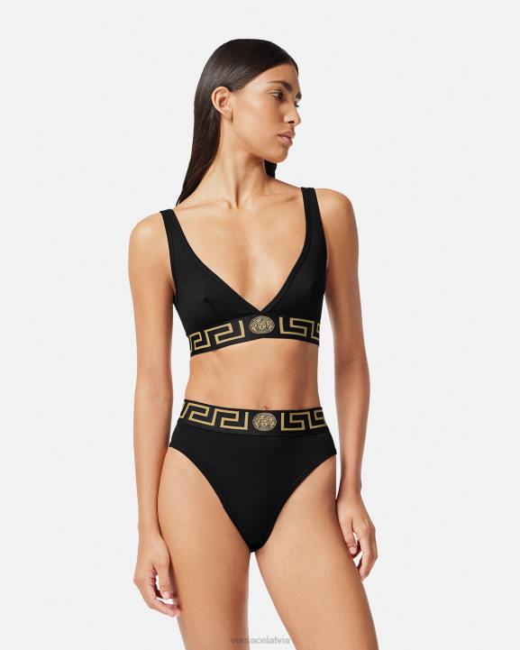 melns apakšveļa un pludmales apģērbs Versace 806B1043 sievietes greca border bralette