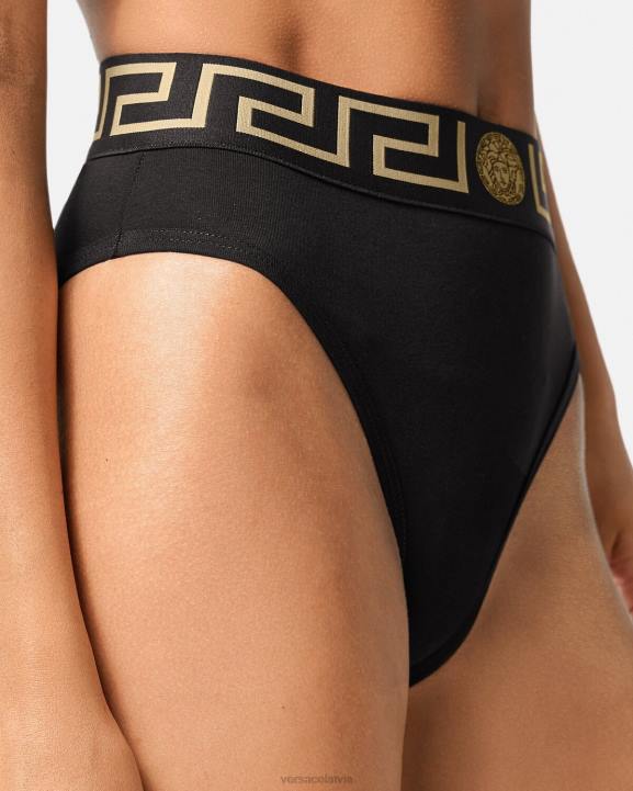 melns apakšveļa un pludmales apģērbs Versace 806B1055 sievietes greca border biksītes ar augstām kājām