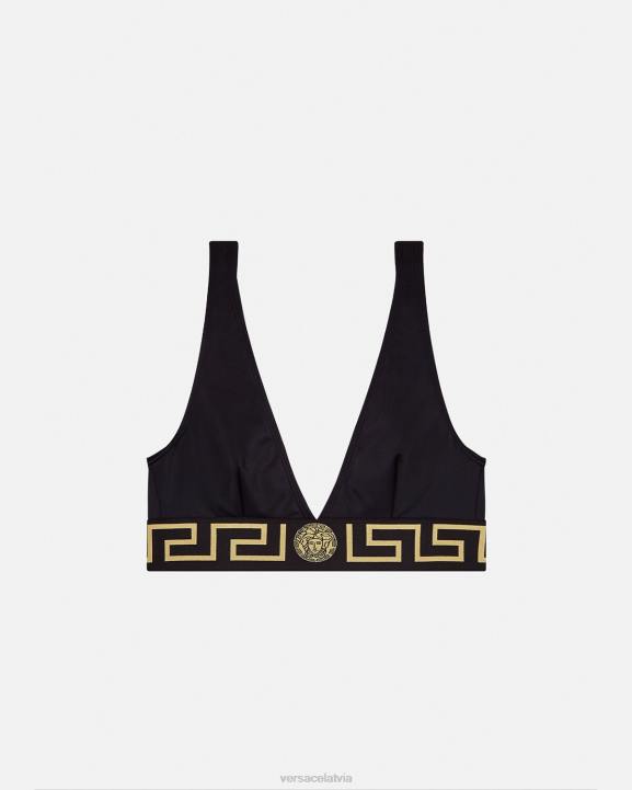 melns apakšveļa un pludmales apģērbs Versace 806B1152 sievietes greca border bikini tops