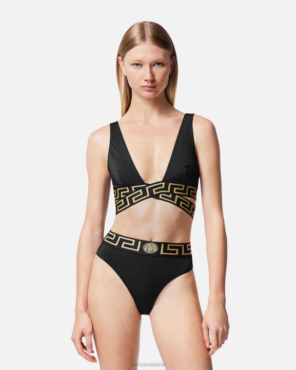 melns apakšveļa un pludmales apģērbs Versace 806B1153 sievietes greca border bikini bikini biksītes ar augstu jostasvietu