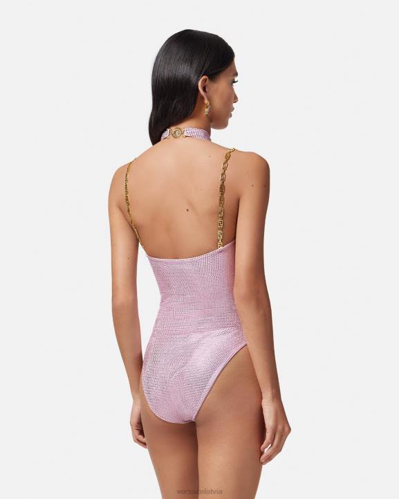 rozā apakšveļa un pludmales apģērbs Versace 806B1124 sievietes kristāla greca peldkostīms