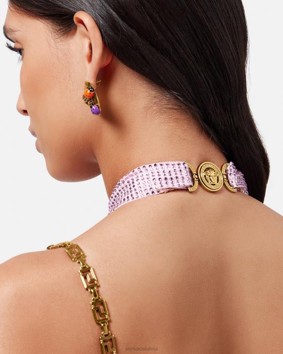 rozā apakšveļa un pludmales apģērbs Versace 806B1124 sievietes kristāla greca peldkostīms