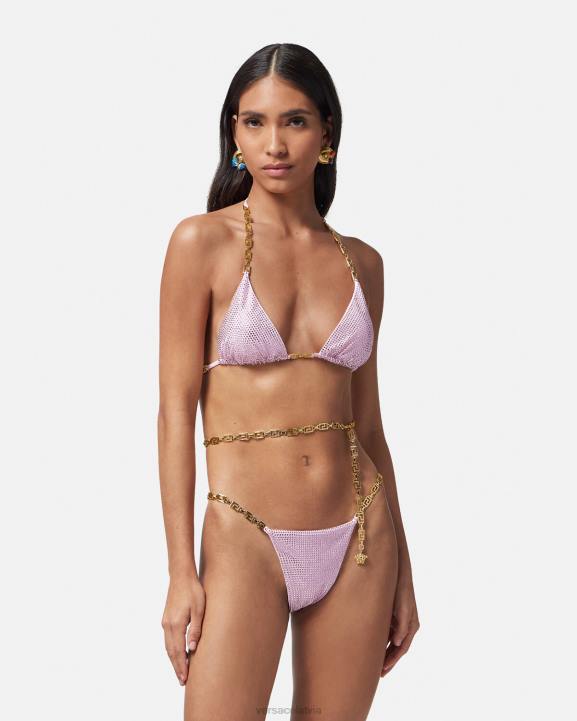 rozā apakšveļa un pludmales apģērbs Versace 806B1125 sievietes kristāla greca bikini tops