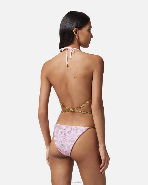 rozā apakšveļa un pludmales apģērbs Versace 806B1125 sievietes kristāla greca bikini tops