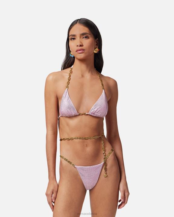 rozā apakšveļa un pludmales apģērbs Versace 806B1126 sievietes kristāla greca bikini bikses