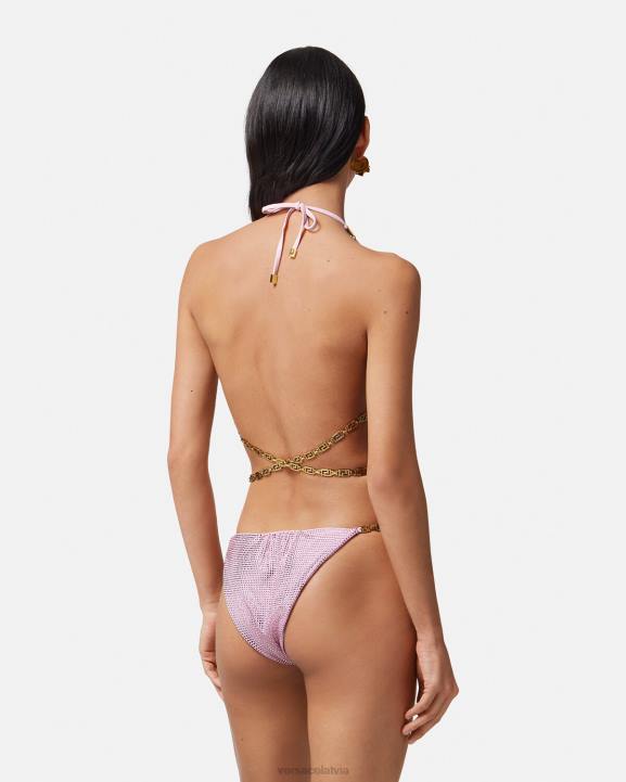 rozā apakšveļa un pludmales apģērbs Versace 806B1126 sievietes kristāla greca bikini bikses