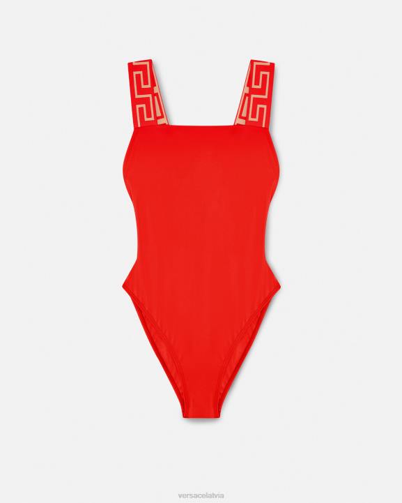 sarkans apakšveļa un pludmales apģērbs Versace 806B1159 sievietes greca border viendaļīgs peldkostīms