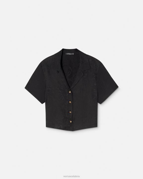 melns un pelēks apakšveļa un pludmales apģērbs Versace 806B1028 sievietes barocco žakarda crop pidžamas tops