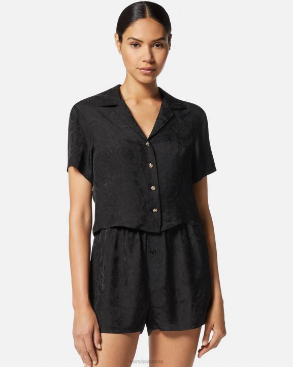 melns un pelēks apakšveļa un pludmales apģērbs Versace 806B1028 sievietes barocco žakarda crop pidžamas tops
