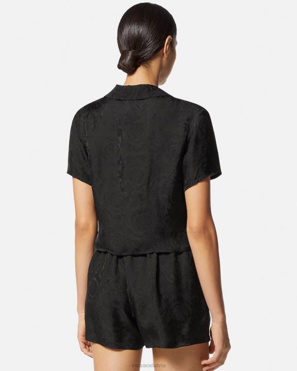 melns un pelēks apakšveļa un pludmales apģērbs Versace 806B1028 sievietes barocco žakarda crop pidžamas tops