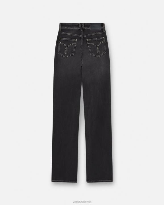 melns apģērbs Versace 806B213 sievietes kristāla allover džinsi