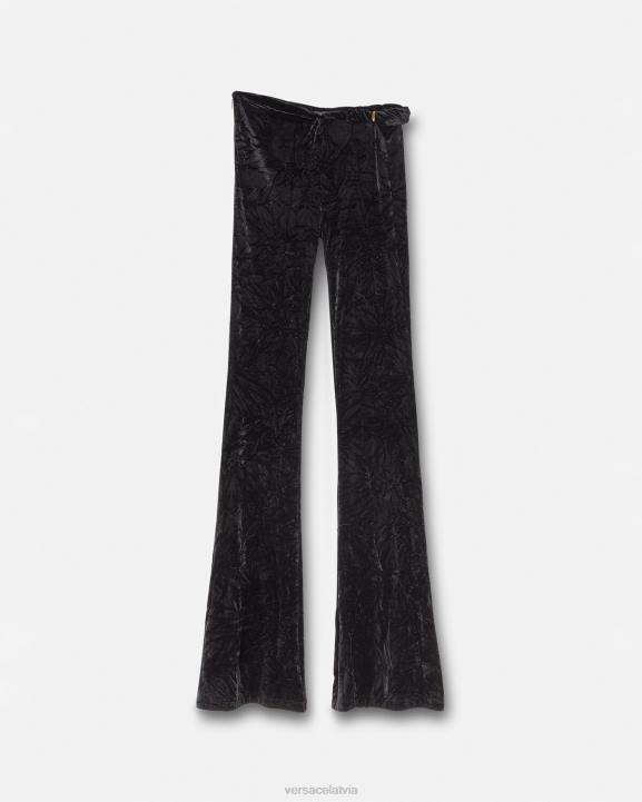 melns apģērbs Versace 806B216 sievietes velmētas uzliesmojošas samta bikses