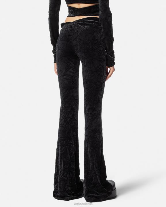 melns apģērbs Versace 806B216 sievietes velmētas uzliesmojošas samta bikses