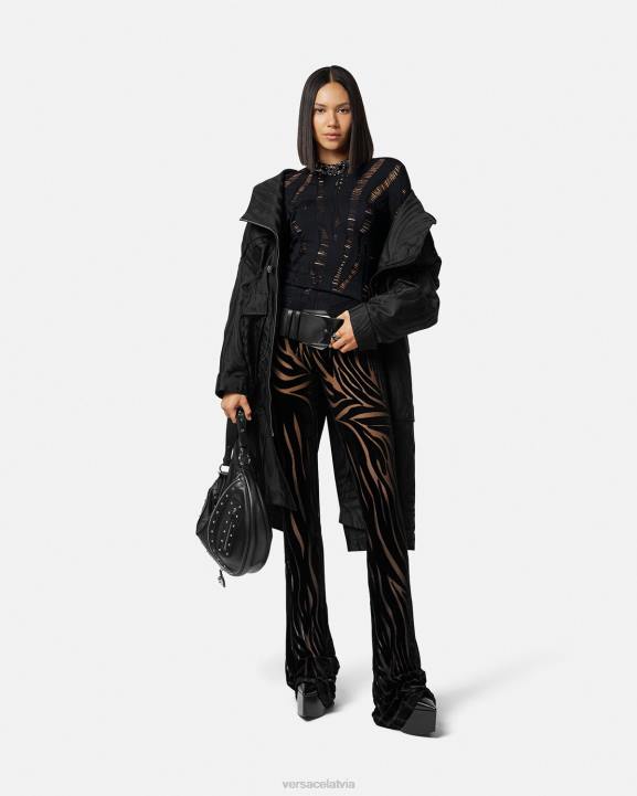 melns apģērbs Versace 806B222 sievietes zebras samta bikses