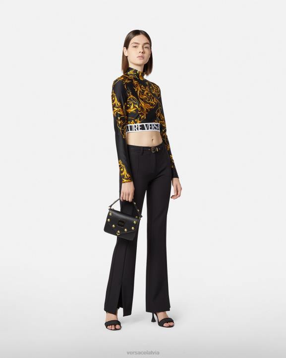 melns apģērbs Versace 806B2247 sievietes baroka couture1 sprādzes bikses