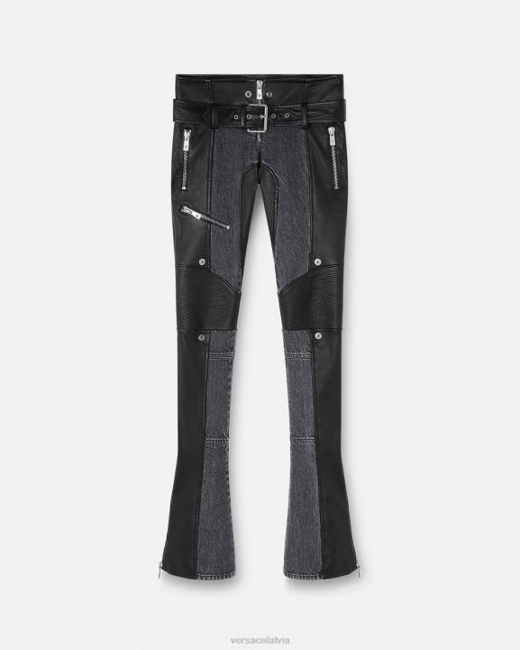 melns apģērbs Versace 806B224 sievietes džinsa ādas bikses