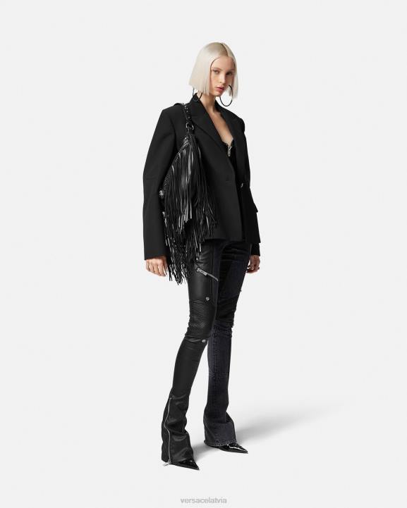 melns apģērbs Versace 806B224 sievietes džinsa ādas bikses