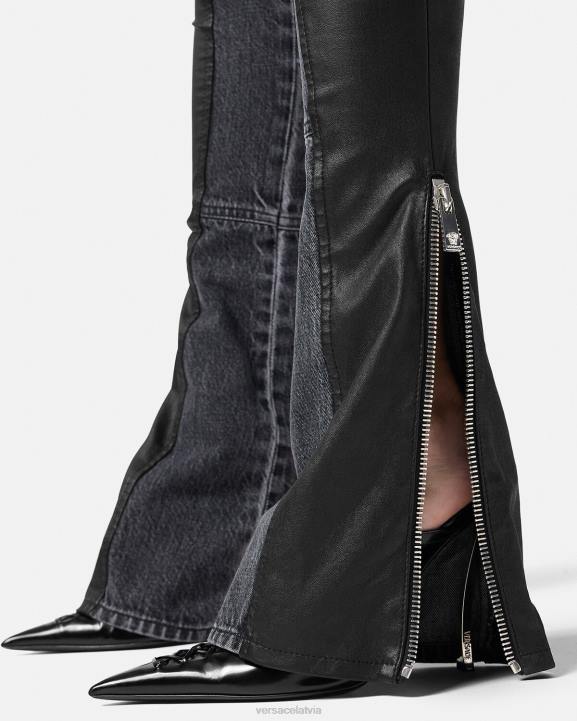 melns apģērbs Versace 806B224 sievietes džinsa ādas bikses