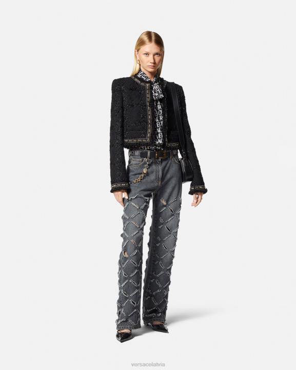 pelēks apģērbs Versace 806B226 sievietes griezti džinsi ar platām kājām