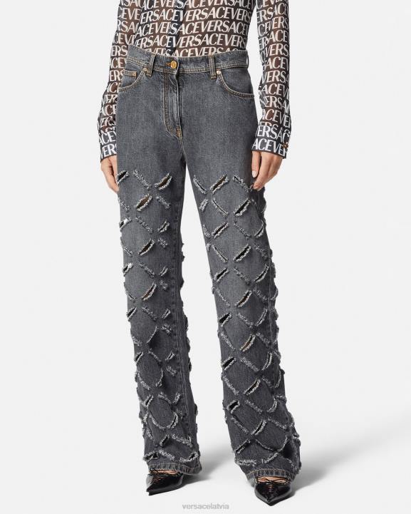 pelēks apģērbs Versace 806B226 sievietes griezti džinsi ar platām kājām