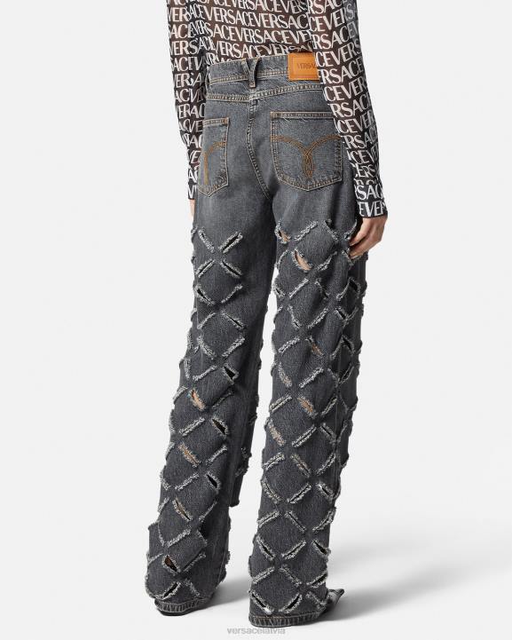 pelēks apģērbs Versace 806B226 sievietes griezti džinsi ar platām kājām