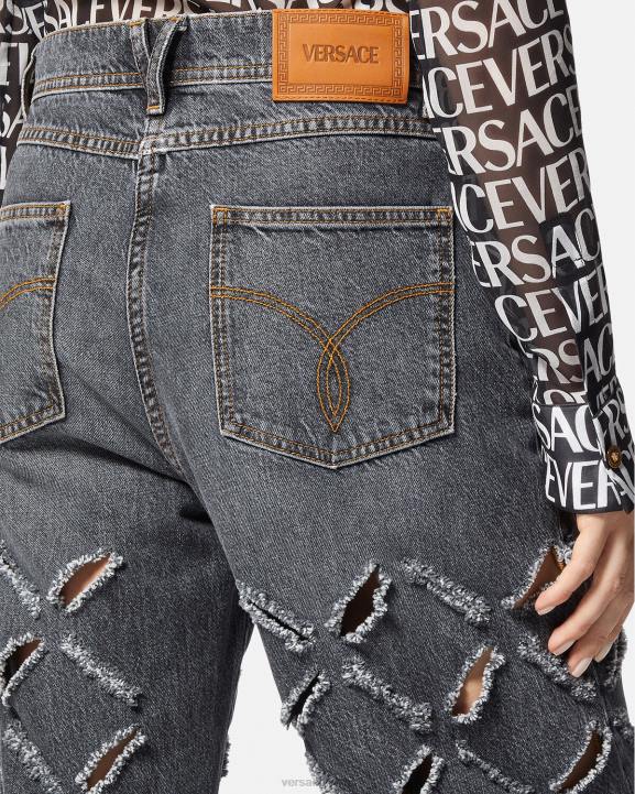 pelēks apģērbs Versace 806B226 sievietes griezti džinsi ar platām kājām