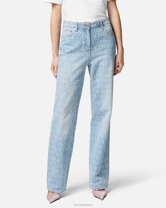 zils apģērbs Versace 806B193 sievietes vispusīgi džinsi ar platām kājām