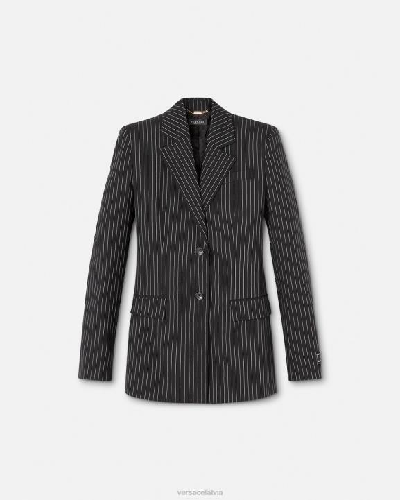 melns apģērbs Versace 806B113 sievietes strīpains vienrindas žakete
