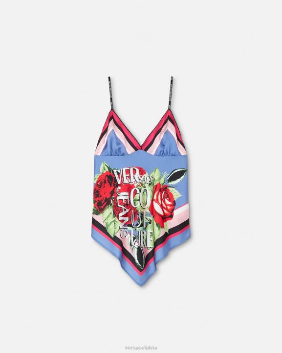 gaiši zils apģērbs Versace 806B2165 sievietes rožu augšdaļa