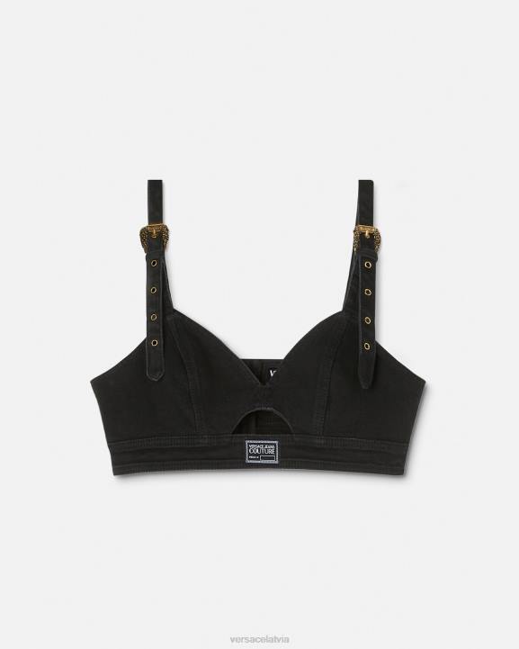 melns apģērbs Versace 806B2145 sievietes baroka sprādzes džinsa crop tops
