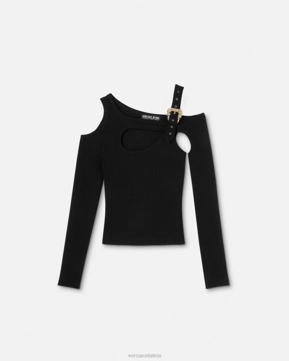 melns apģērbs Versace 806B2147 sievietes baroka stila sprādzes izgriezuma augšdaļa