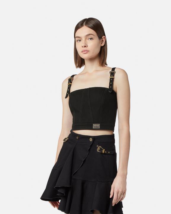 melns apģērbs Versace 806B2219 sievietes baroka modes tops ar 1 sprādzi