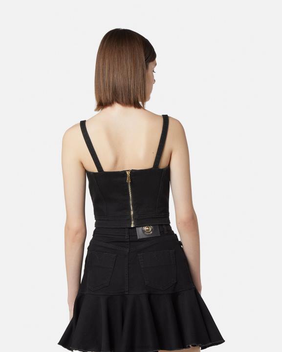 melns apģērbs Versace 806B2219 sievietes baroka modes tops ar 1 sprādzi