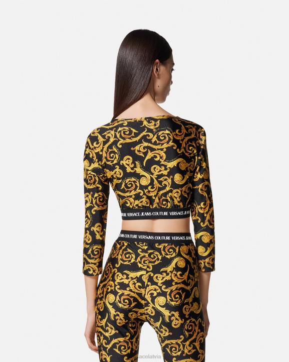 melns & zelts apģērbs Versace 806B2167 sievietes sketch couture crop top