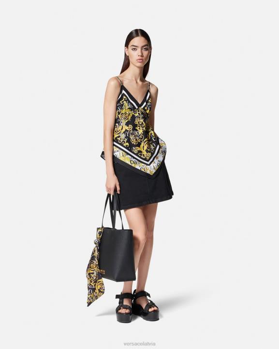 melns & zelts apģērbs Versace 806B2206 sievietes logo couture foulard top